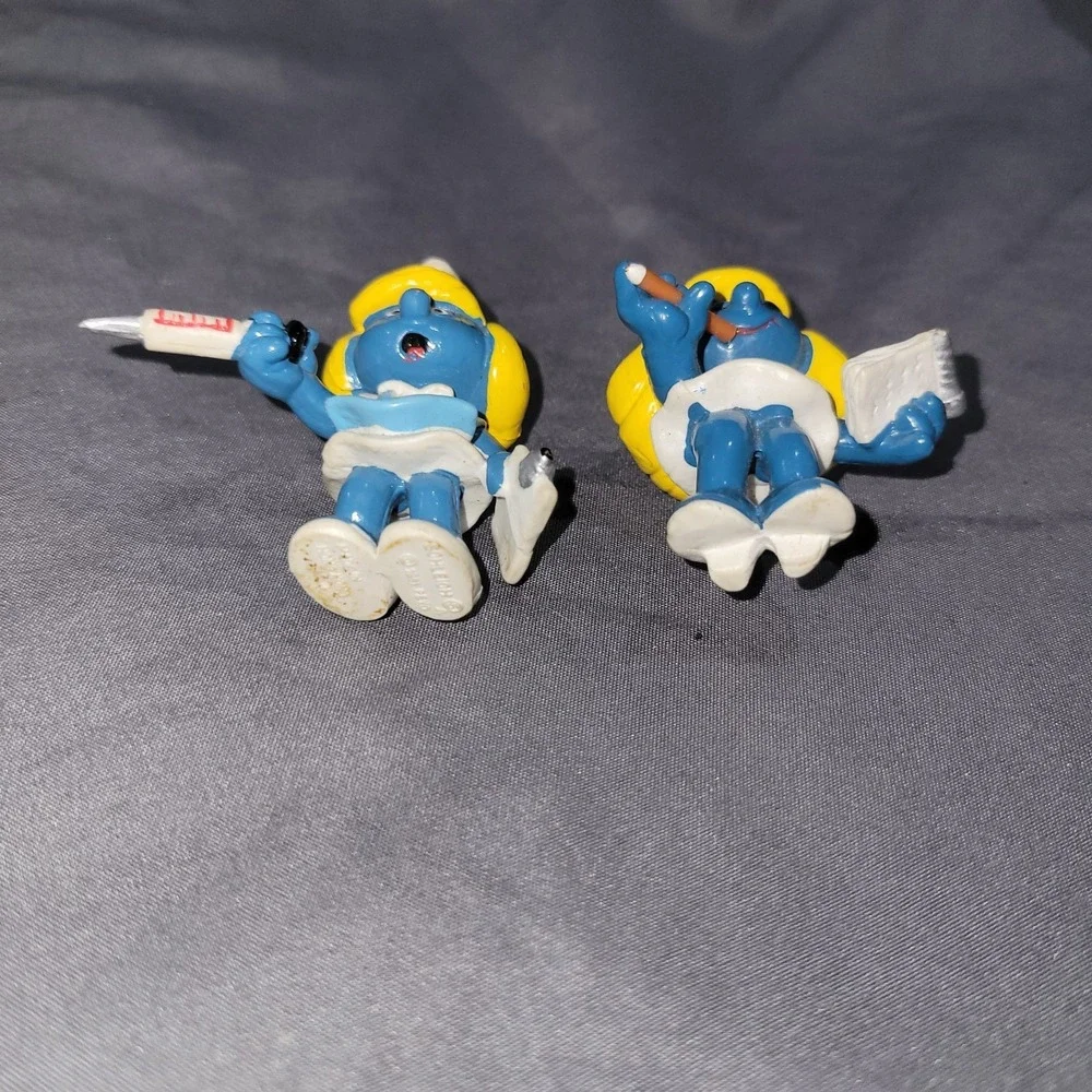 Vintage 1981 Mini PVC Smurf Smurfette Nurse Schleich/Peyo Secretary Figures 2